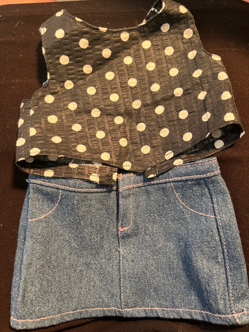 Doll Polka Dot Top with Denim Skirt Set 18” doll clothes